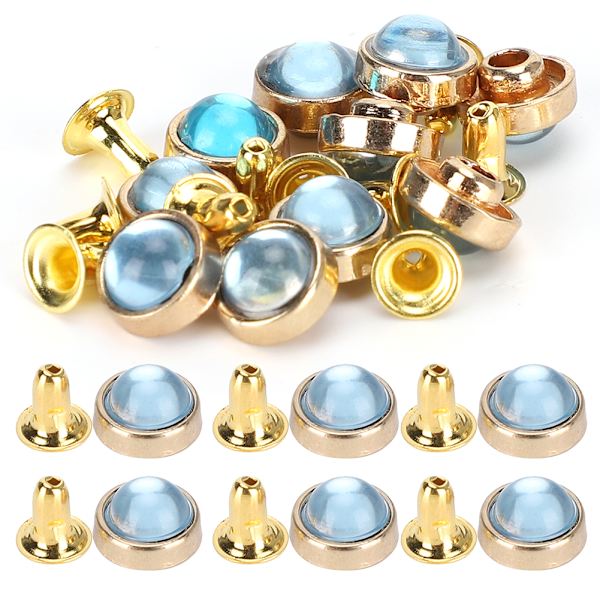 100 Set Färg Kristall Nitar Zink Legering Bagage Kläder Skor Dekoration DIY Verktyg 8mm Baby Blå