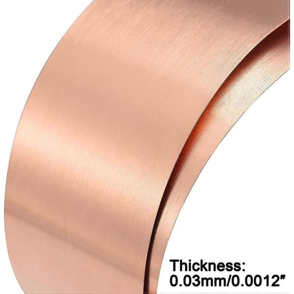 Kobberfolierull, metallfolieplate 1000 mm x 100 mm x 0,03 mm