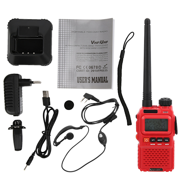 Portable Walkie Talkies Set Handheld LCD Display Walky Talky with Earphone 100‑240VRed EU Plug 100‑240V