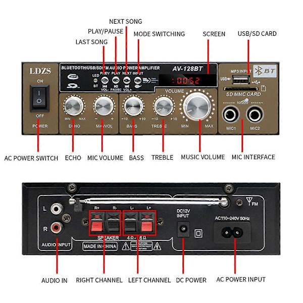 Autovahvistin Bluetooth-vahvistin Kaiutin Bluetooth-kaiutin