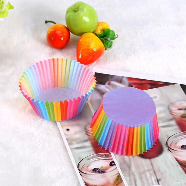 100 stk. farverige cupcakeforme, cupcake-papir, bageforme, muffinforme, kageforme