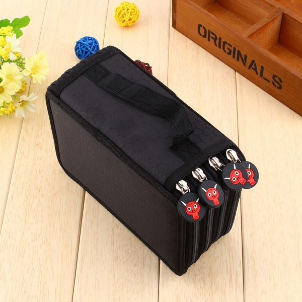 72 Indsættelse af Super Large Capacity Multilayer Pencil Pen Bag Pouch Kosmetisk etui Sort