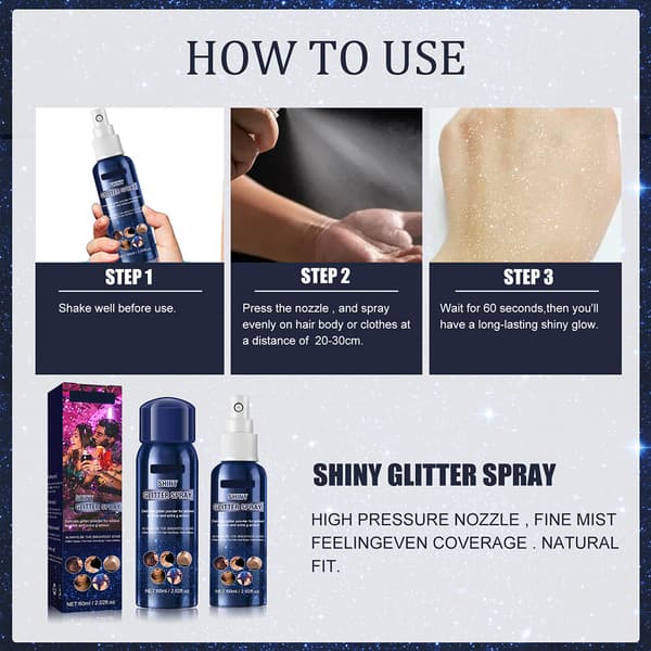 Glitter Spray 60ml Glitter Hårspray for Kvinner Glitter Pudder Sminkespray Hår- og Kroppsglitterspray
