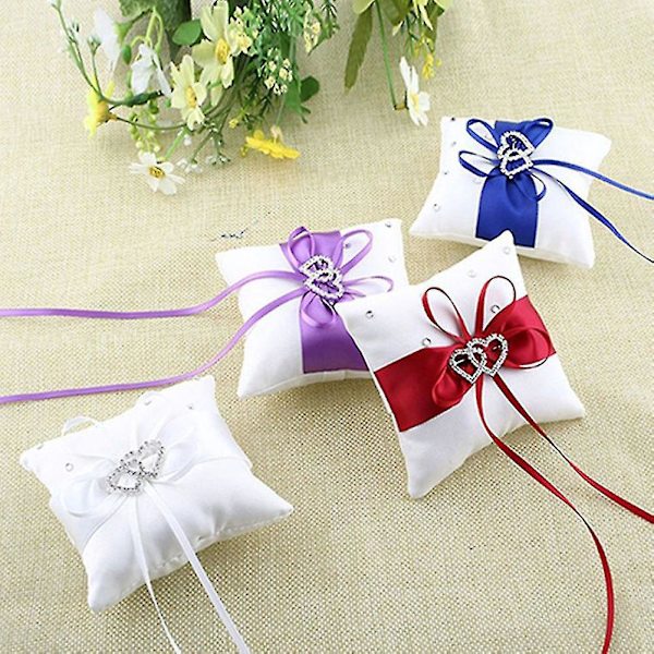 Romanttinen kaksoissydän-vihkisormustyyny - 10x10cm violetti