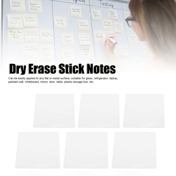 Dry Erase Stick Notes - 12 Pack - Whiteboard-klistermærke til køleskab, spejl og skrivebord - Genanvendelig og vaskbar - Inkluderer tusch - 4x4 tommer