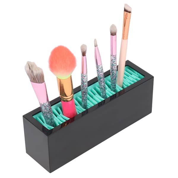 Makeupbørsteholder Display Silikone Kosmetisk Læbestiftholder Boks Makeup Opbevaringsboks (Søblå Sort)