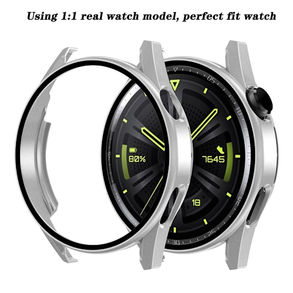 Smartwatch Full Cover Case med hærdet glasfilm Smartwatch skærmbeskytter Case til GT3 46mm Sølv