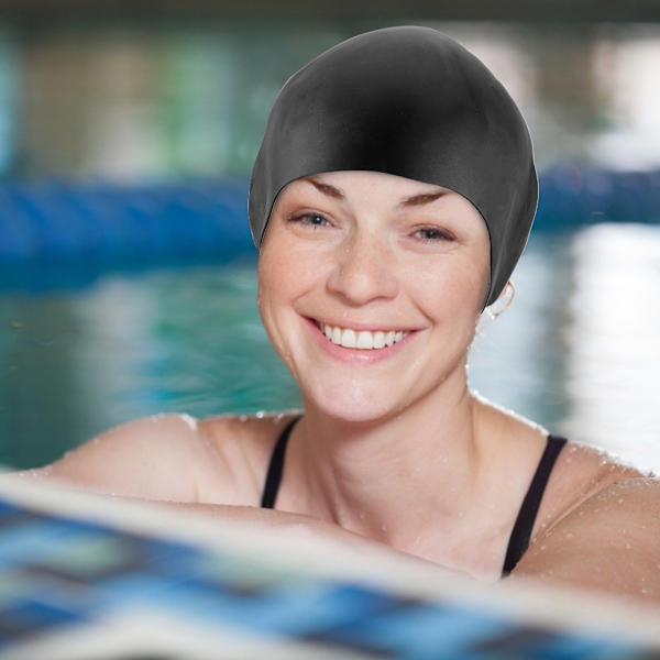 Hållbar unisex silikon vattentät simmössa solid hög elastisk simmare hatt svart