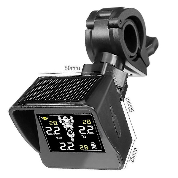 Solar Trådlöst Däcktrycksövervakningssystem Motorcykel TPMS Däcktrycksmätare LCD-skärm 3 Externa Sensorer