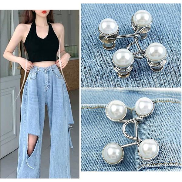 Snap-On Perle Jeans Knapper - 6-pakning, Ingen Søm Nødvendig, Justerbar Spenne for Jeans, Bukser og Kjoler