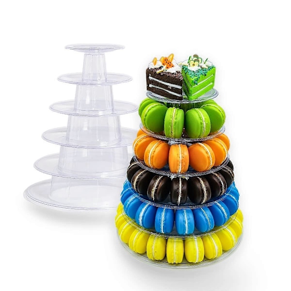 2025 Ny 6-lags Macaron Tårn Stand til Bryllup Fødselsdagsfest, Cupcake Kage Plastik Display Stand