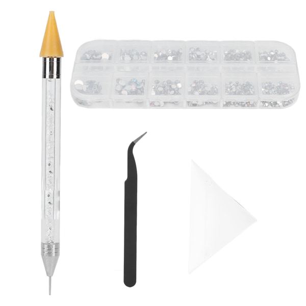AB Nail Art Rhinestones Sæt Negledekorationer med dobbelthovedet Picker Dotting Pen Pincet