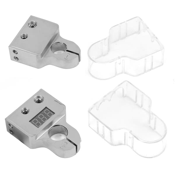 2 stk. bilbatteriterminalkoblinger med voltmeter sanntidsovervåking 0/4/8 AWG-måler klart deksel