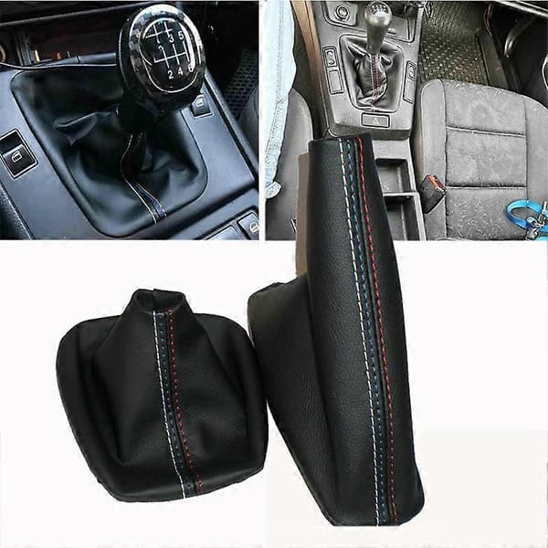Bil Gear Shift Manuel Håndbremse Gaiter Gear Shift Cover Sort Læder Cover Til BMW 3-serie E36 E46 M3 Bil Styling Damasker-stövel-set