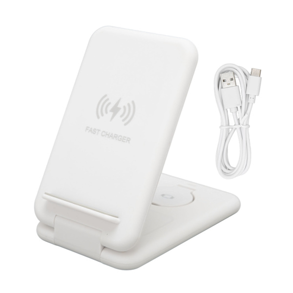 Trådlös laddningsstativ 3 i 1 15W hopfällbar snabbladdningsstation för IPhone-serie mobiltelefon headset klocka