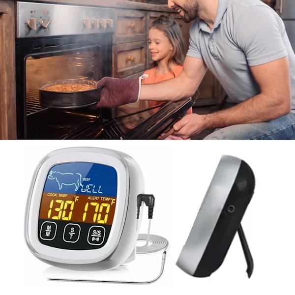 Digitalt kjøtttermometer med øyeblikkelig avlesning, berøringsskjerm, mattermometer med lang sonde for matlaging og grilling på kjøkkenet