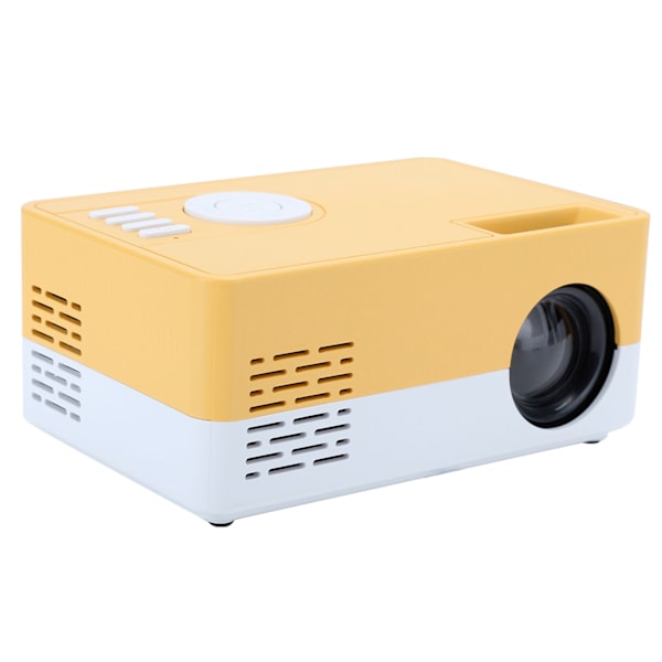 Mini bærbar projektor LED hjemmekino videomediespiller projektor med stativ 100‑240V hvit gul EU-plugg