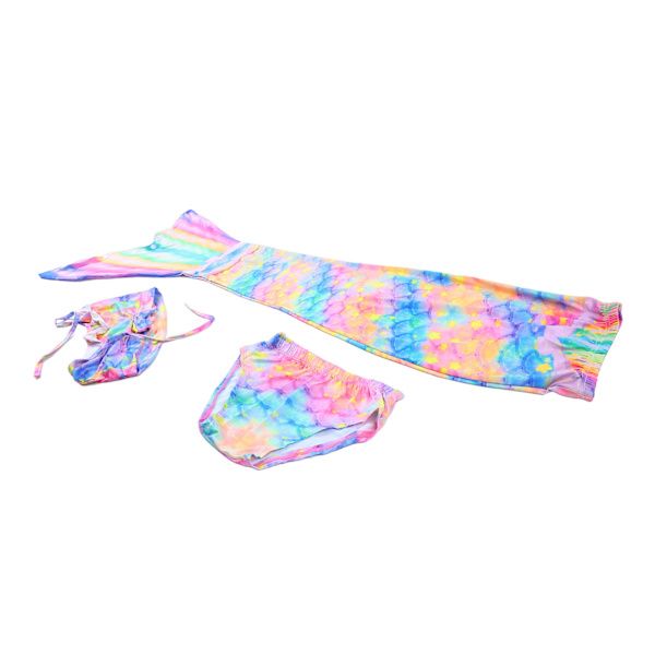 3PCS Barnbikini Set i Polyesterfiber, Tjejers Badkläder med Svans, 130 cm/51,2 tum