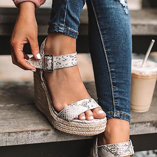 Slangeprint Ankelrem Espadrille Kile Sandaler til Kvinder EU 37