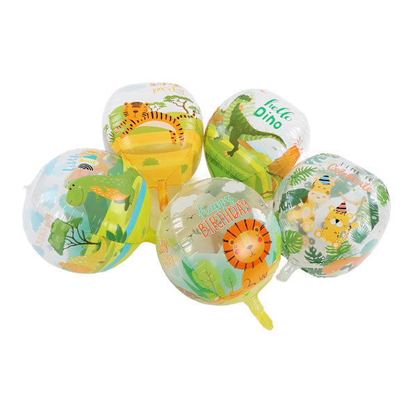 5 stk 22 tommers 4D dyreprint ballonger gjenbrukbare PP dyreballonger automatisk forsegling flere dyremønstre safariballong