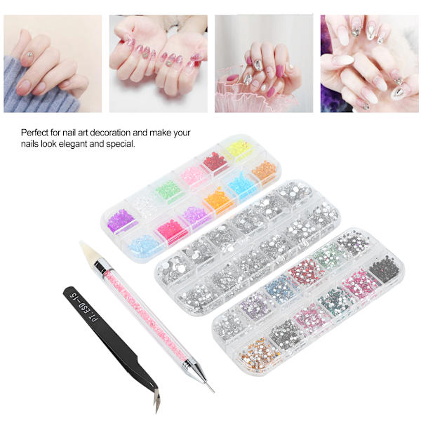 Neglekunst DIY Rhinestone Manicure Værktøj Flad Spids Base Mini Perler Dekoration Sæt 5stk