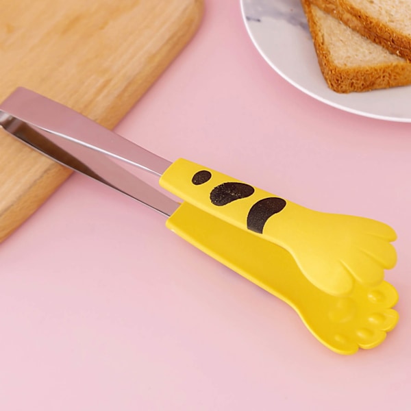 Kjøkken matlaging tang søt kattepote form rustfritt stål liten salat grill mat tang gul S