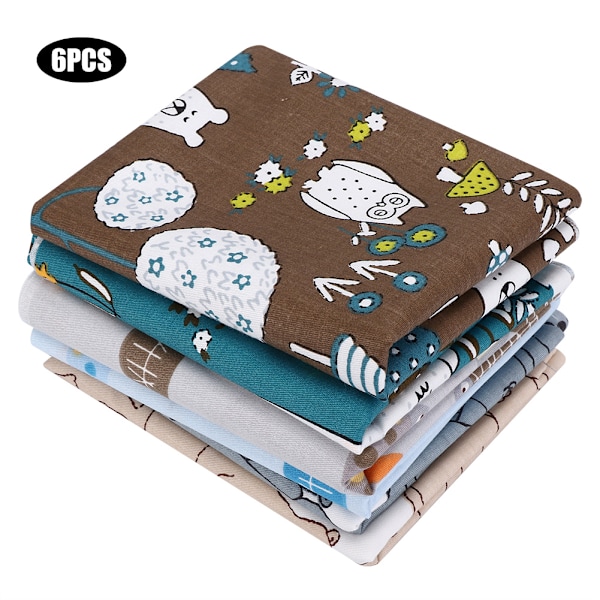 50x40cm 6Pcs Cute Cartoon Bear Fish Pattern Printed Cotton Fabric Assorted Cloth DIY Material