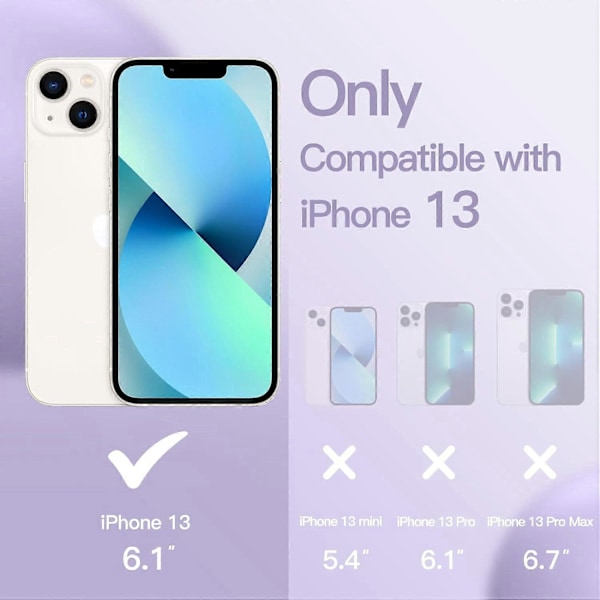 Silikonikuori yhteensopiva iPhone 13 6.1-tuuman kanssa, Silkinpehmeä täyssuojaava kuori, Iskunkestävä suojus mikrokuituvuorella (Vaaleanvioletti)