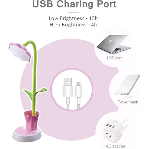 Barnelampe, LED Skrivebordslampe Bordlampe USB Oppladbar Dimbar Barnelampe Berøringsfølsom