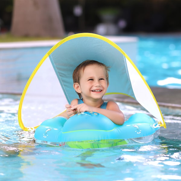 XL Baby Svømme Ring 19cm Indre Diameter Oppustelige Pool Rør PVC Non Flip Svømme Flåd med Solbeskyttelse Baldakin