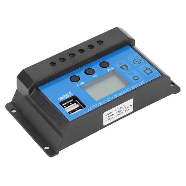 30A LCD solcellsladdningsregulator 12V 24V automatisk identifiering helt 4-stegs PWM-styrning