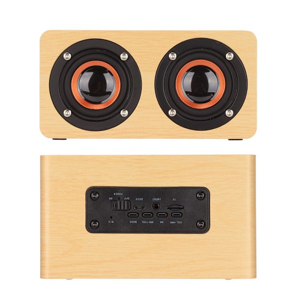 Trådlös Bluetooth-högtalare Retro Subwoofer Bärbar datorhögtalare med mikrofon för stationär dator TV Gul trästruktur