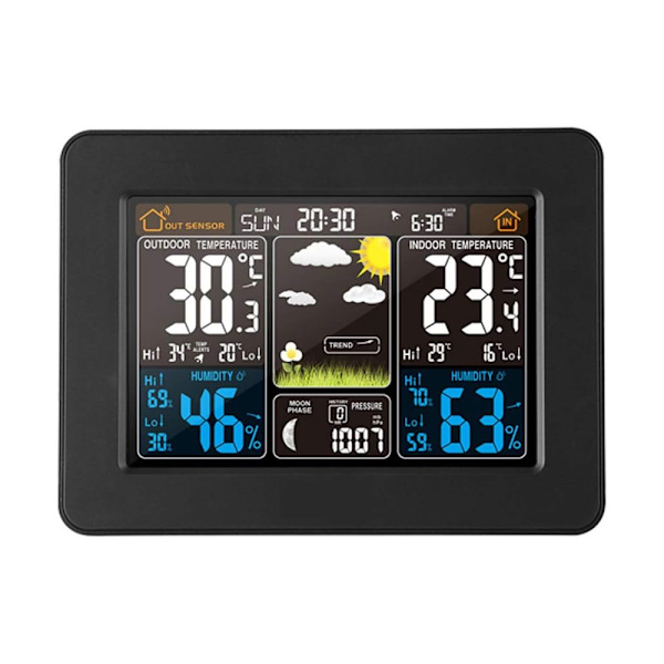 Trådlös digital väderstation med utomhussensor, inomhus- och utomhustermometer med tid, temperatur, luftfuktighet, barometer (svart uppdatering) black
