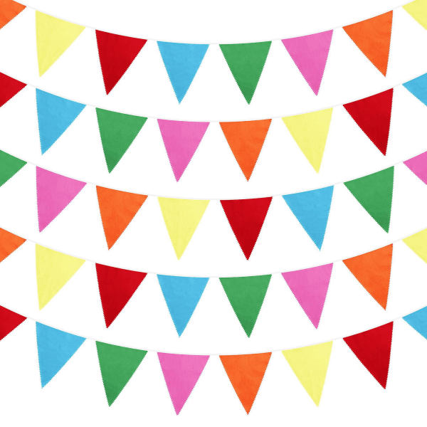 Dubbelsidig färgglad triangelvimpelkrans för sovrum, födelsedagsfester eller bröllopsdekorationer - 10 m längd