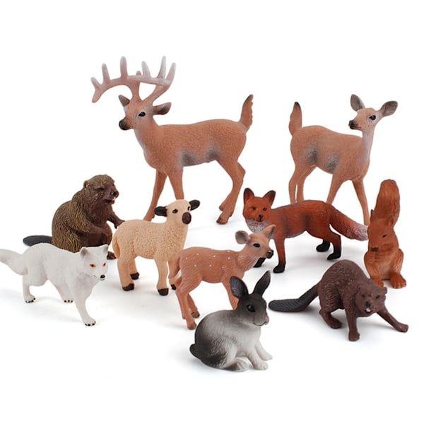 10 stk. Skogsdyrfigurer Simulering Miniatyr Ville Dyrfigurer Settet Vanntett Skogsdyr Læring Leker for Barn
