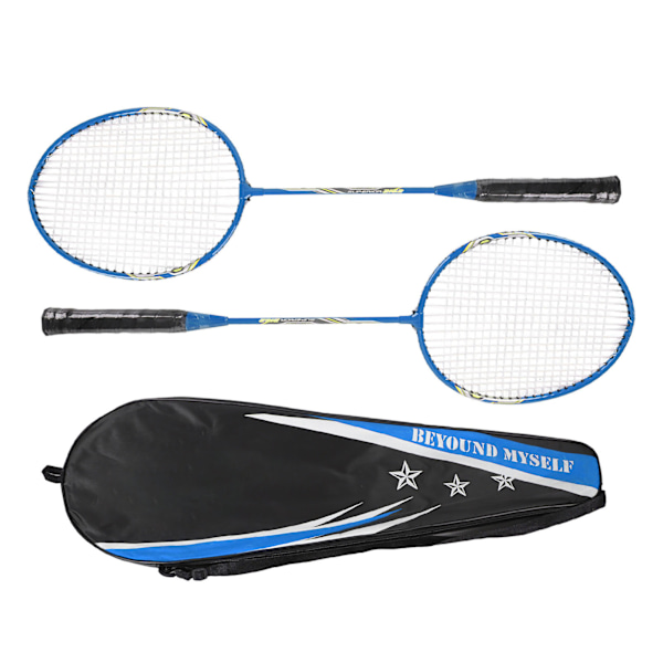 LEIJIAER Badminton Racket Set för 2 spelare Järnlegering Professionell Träningsutrustning Ersättningsutrustning Blå
