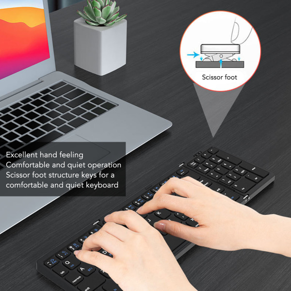 Taitettava Bluetooth-näppäimistö numeronäppäimillä, 81 näppäintä, akkukäyttöinen, Type C -liitäntä, taskukokoinen Bluetooth-näppäimistö PC:lle