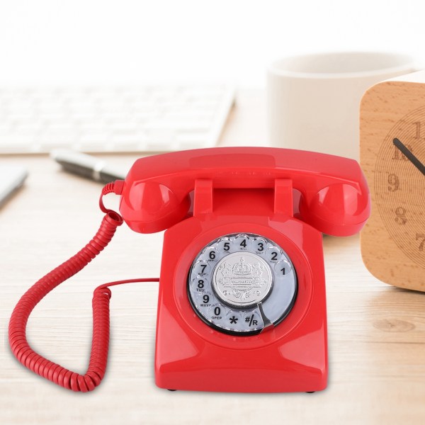 Retro roterande urvalstelefon Vintage fast telefon Bordstelefon (röd)