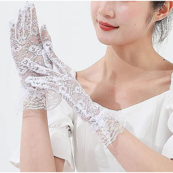 Elegante Hvide Blonder Handsker til Bryllup, Te-Selskab, Cosplay, Kostume