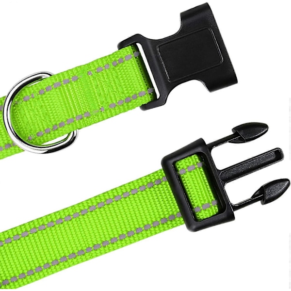 Reflekterende nylon hundehalsbånd, justerbart klassisk hundehalsbånd til hvalpe/ekstra små/små/mellemstore/store hunde. Grøn