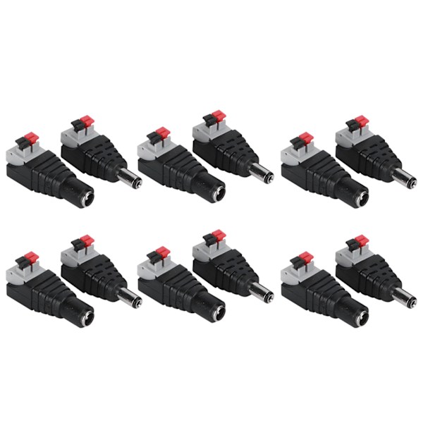 10 par 12V han og hun DC strømstik adapter stik til tv-kamera sort og rød