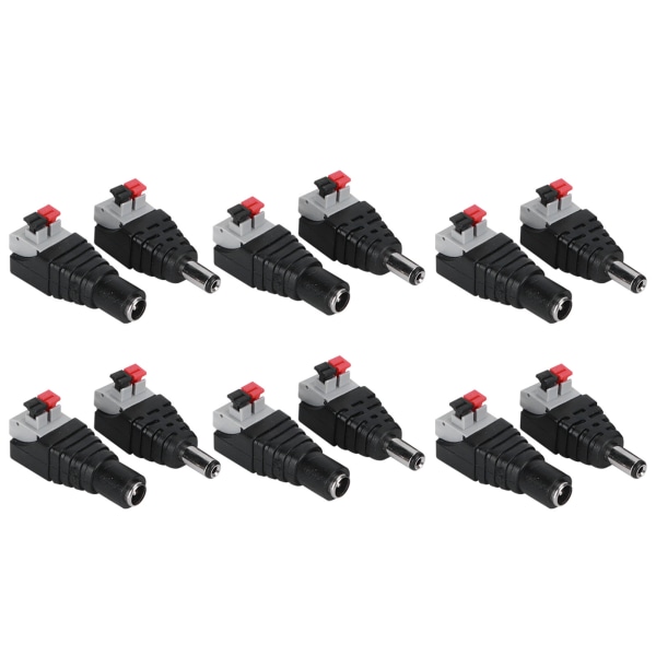 10 par 12V hann- og hunn-DC-strømpluggadapterkontakt for TV-kamera svart og rød