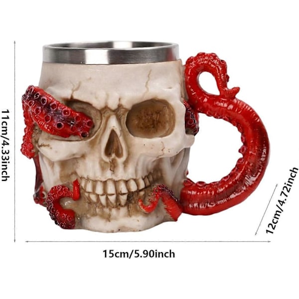 Kranie Ølkrus Tekop Skelet Resin Tankard Kaffekrus, 3D Udskæring Dobbeltsidet Kranie M-UG til Fars Dag Bar Halloween