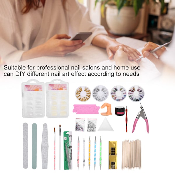 Set Nail Art Dotting Pen tekojalokivi UV-geeli kynsiviila Nail Art Tools Kit