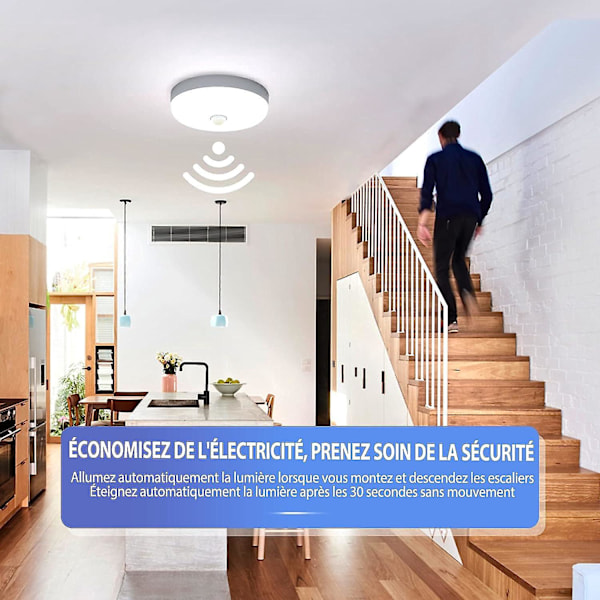 LED Loftlampe med Bevægelsessensor 9W Kølig Hvid IP56 Vandtæt Rund LED Loftlampe til Udendørs Indendørs Trappe Badeværelse Garage Korridor
