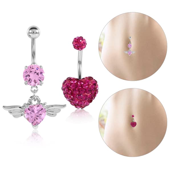 2 stk/sæt Rhinestone Navlering Barbell Rustfrit Stål Piercing Smykker (Pink)