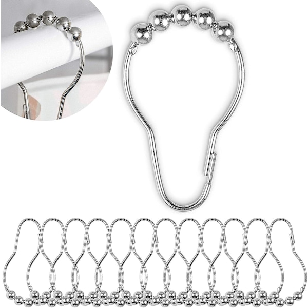 Duschdraperiringar i rostfritt stål - Set om 12, kraftig metall, 7 cm diameter