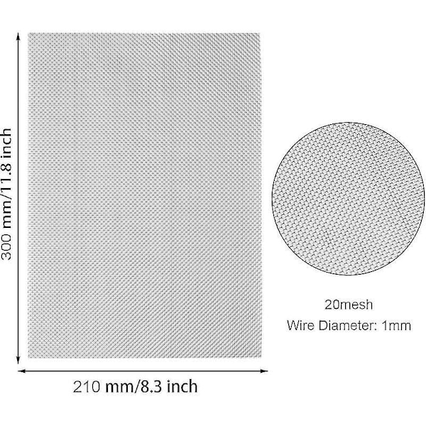 2-pak 20 Mesh 304 Rustfrit Stål Trådnet til Rottetæt Metal Luftventil (210 x 300 mm)