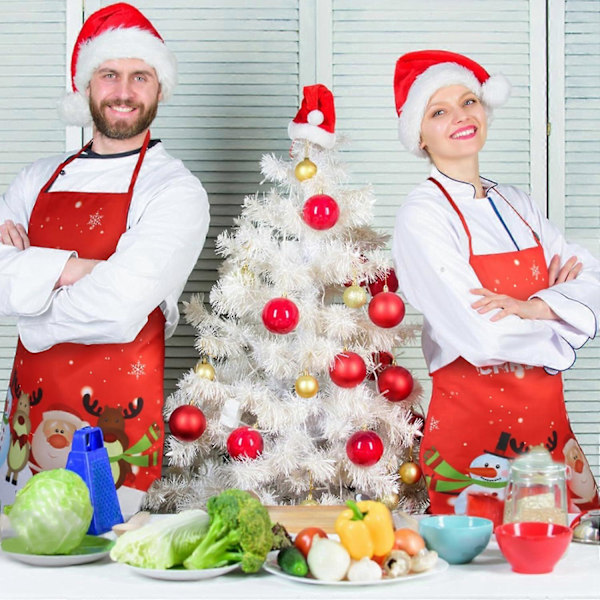 Jul Förkläden för Män Kvinnor Tomte Snögubbe Älg Förkläde Justerbart Kök Förkläde -80*60cm