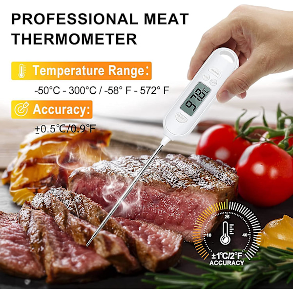 Digitalt Matlagingstermometer med Øyeblikkelig Avlesning, Matlagingstermometer med Lang Probe og LCD-Skjerm for Melk, Vin, Grill og Varmt Vann